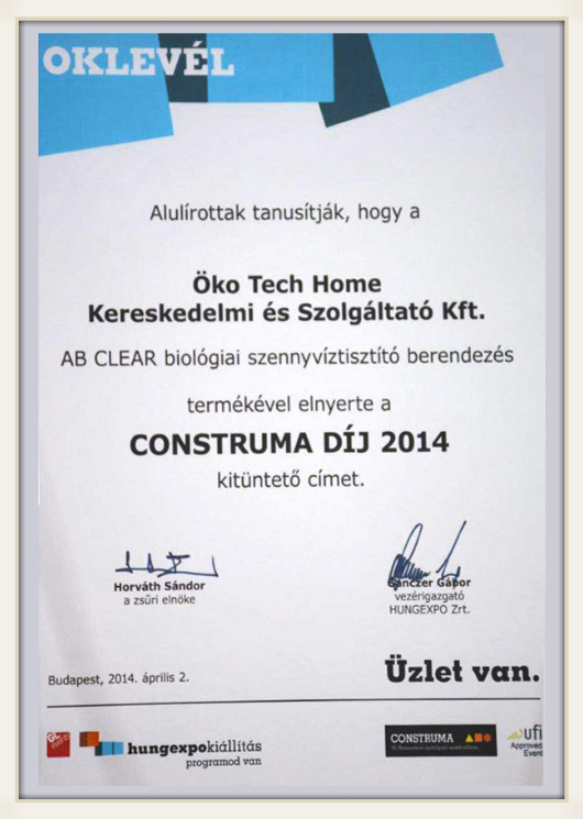 ökotechhome construma díj